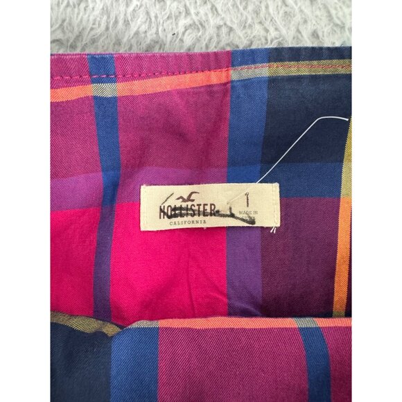 Hollister Womens Plaid Mini Skirt Sz 1 Flared Pink/Blue Cotton Blend 90s Y2K NWT - Picture 6 of 11